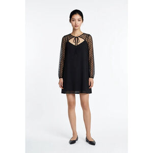 Women's ModCloth Black Polka Dot Long Sleeve Mini Dress Med French Girl Timeless